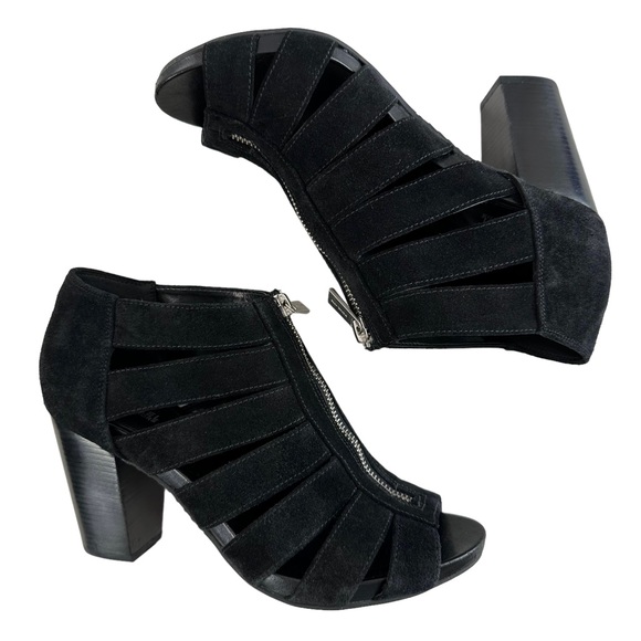Michael Kors Sherry Black Suede Strappy Cage Staked Heel Sandals Women’s Size 9M - Picture 5 of 16